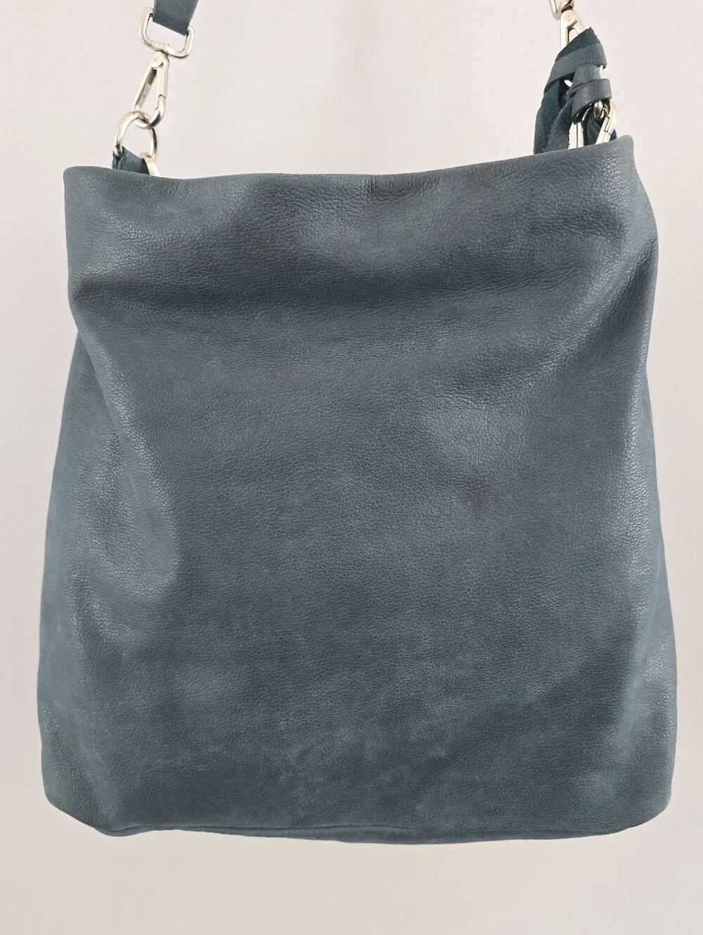 Gianni Chiarini Large Teal Blue Italian Leather Hobo Bag Silver Hardware